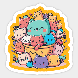 Kawaii pile of cats Sticker